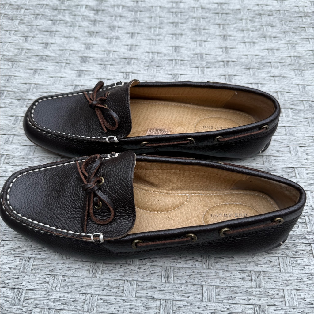 Landsâ End Dark Brown Leather Driving Mocassin Loafers In Box, Size 8.5